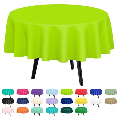 QIKSION 2 Pack Lime Green Round Plastic Tablecloth Disposable