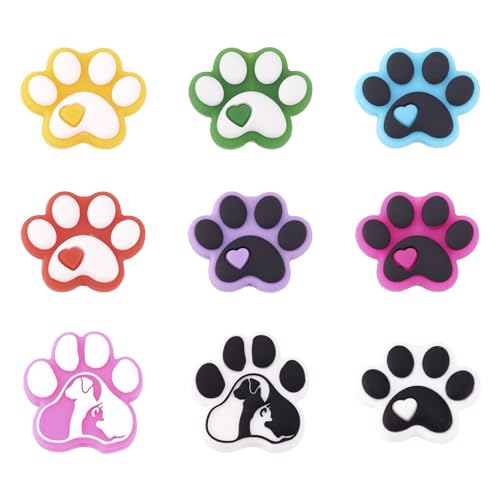 Spritewelry 18Pcs Silicone Focal Beads Cute Paw Print Beads Animal Silicone Beads Beaded Pen Keychain Beads for DIY Bracelet Necklace Jewelry Making 9 Styles (Paw)