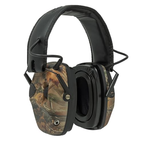 GRITR Electronic Hearing Protection w/EVA Case - Ear Muffs for Noise Reduction w/ 5X Sound Amplification - Personal Protective Equipment & Safety Gear for Shooting, Hunting, Industrial Work, Camo
