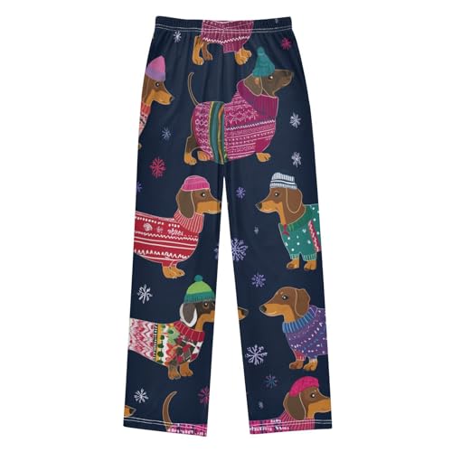ZZXXB Dachshund Winter Snows Boys Long Pants Soft Trousers Elastic Waist Kids Lounge Bottoms with Pockets S-XL2