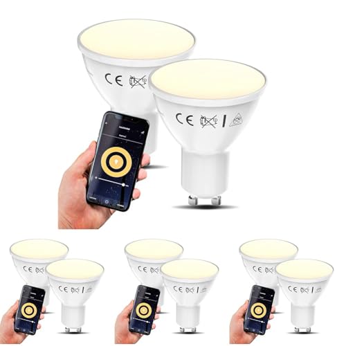 B.K.Licht I Juego de 2 LED GU10 Wi-Fi Lamp I 5.5 Watt I 350 Lumen I 2.700K Blanco cálido I Regulable I Aplicación Control de voz I iOS y Android I Bombilla inteligente (Paquete de 4)