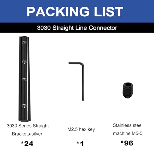 Image of 24pcs Seekliny 3030 Staight Connector Corner Bracket Joint Plate 3030 Hardware T-Slotted Accessories with Screws for 8020 Aluminum Profile 3D Printer Accessories Black
