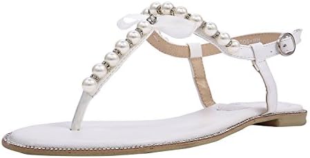 SheSole Womens White Sandals Dressy Pearl Rhinestone Summer Bridal Wedding Shoes for Bride US 8