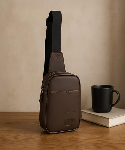 Image of COUNSELOR Sling Bag for Men, Vegan Leather Crossbody Chest Bag, One Shoulder Side Bag, Adjustable Strap, Zipper Closure, Multiple Compartment, Lightweight Stylish Bag for Daily Commute, KIRO