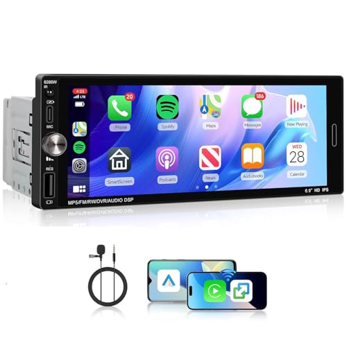 Wireless Carplay & Android Auto:Lo schermo portatile Carplay HD da 6,9 pollici per auto supporta Wireless Carplay e Android Auto. Basta connettersi al tuo smartphone tramite Bluetooth, WiFi o USB per accedere alla musica del tuo telefono, alla navigazione delle carte, alla funzione vivavoce, ai messaggi e altro ancora. Controllando Google Assistant o Siri tramite comandi vocali, puoi offrire un'esperienza di guida più sicura e confortevole per il touch screen wireless per auto
