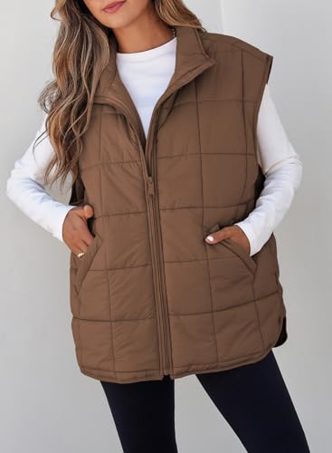 EVALESS Womens Puffer Vest Zip Up Cap Sleeve Jackets Travel Fall Outfits 2025 Fashion Warm Winter Coats With Pockets2