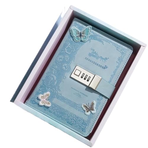 olkljdg ロック付きレザー風日記帳 パスワード ダイヤルロック 2 種対応 アンティークレトロヴィンテージデザイン 秘密手帳 旅行記録 スケジュール管理に最適 北欧風可愛いおしゃれ青色ノート (青)