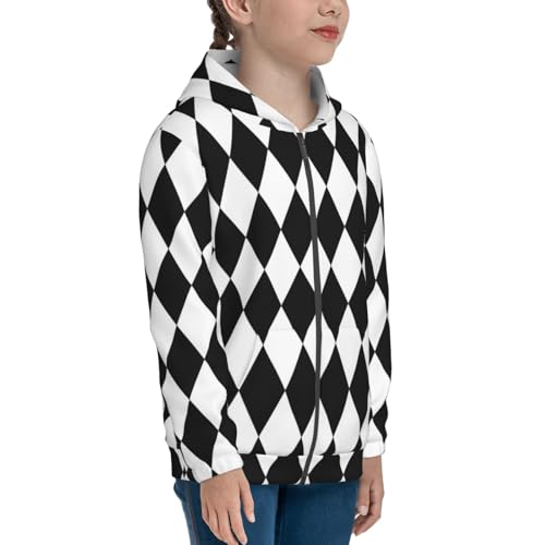 Black And White Diamonds Kids Pullover Hoodies Boys Zip Up Sweatshirts Girls Athletic Clothes with Pocket4