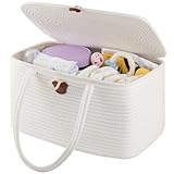 OIAHOMY Large Diaper Caddy Organizer for Baby, Portable Baby Basket with Handles, Gift Basket for Newborn, Diaper storage Organizer for Changing Table and Car- White
