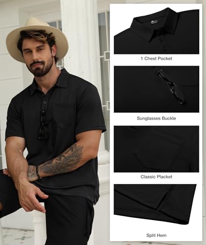 Image of SCODI 5 Pack Mens Pocket Polo Shirts Short Sleeve Golf Casual Work T-Shirt