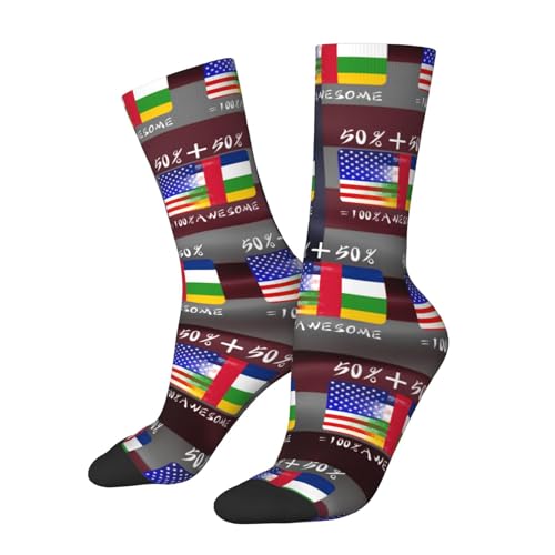 Half America Half Central African Adult Polyester Crew Socks Breathable Moisture-Wicking Athletic Running Gym82