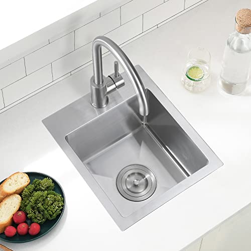 13" Drop In Stainless Steel Kitchen Bar Sink, Swift Horse 13X15X8 Stainless Steel 16 Gauge Topmount Single Bowl Small Kitchen Sink Outdoor Sink With Drain Assembly Sh001S #TOP2