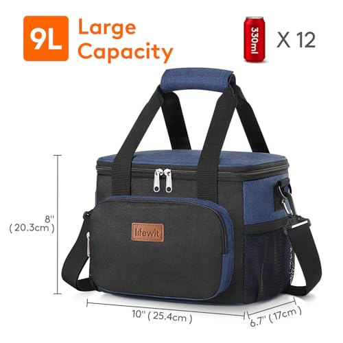 Image of Lifewit Medium Lunch Bag, Insulated Lunch Box, Soft Cooler Cooling Tote for Adult Men Women, Black and Green 12-Can (9L)