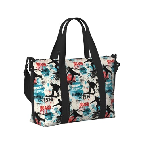 Laptop Tote Bag for Women Work - Skiing Graffiti Pattern Print Weekender Overnight Bags for Women Travel, Gym Duffle Bag for Men, Personal Item Crossbody Travel Bags for Men Carry On