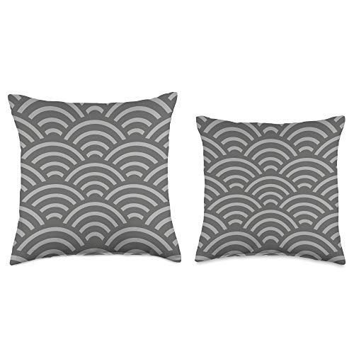 Gray Wave Pattern Seigaiha Print Japandi Aesthetic Throw Pillow - Image 4