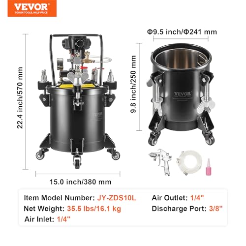 VEVOR Spray Paint Pressure Pot, 10 L/2.5 gal Fully Automatic Stirring Pressure Pot Tank, 70 psi Adjustale Pressure, Pressure Pot Paint Tank with Spray Gun and Hoses, for Home Decor Industry Painting by VEVOR - Image 7