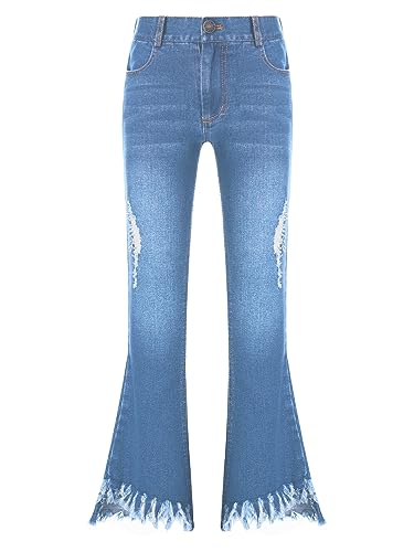 XUNZOO Kids Girls Bell Bottom Jeans Ripped Tassels Flare Jeans Washed High Waist Denim Pants Trousers