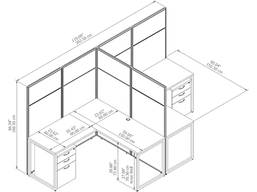 Bush Furniture EODH56SMR-03K 60W 2 Person L-Cubicle Desk w/Drawers and 66H Panels, Mocha Cherry