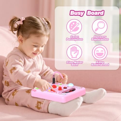Busy Board 아동용 몬테소리 장난감, 13개의 LED 조명, 감각 보드 장난감, 아동용 교육용 학습, 활동 장난감, 여아용 크리스마스 생일 선물 (핑크) — 사진 7