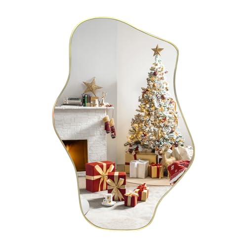DAOYIJIAJU Gold Irregular Mirror, 21"x14" Asymmetrical Wall Mirrors, Modern Frameless Mirror for Wall, Unique Shaped Mirrors for Living Room Bedroom Bathroom Hallway Entryway Fireplace