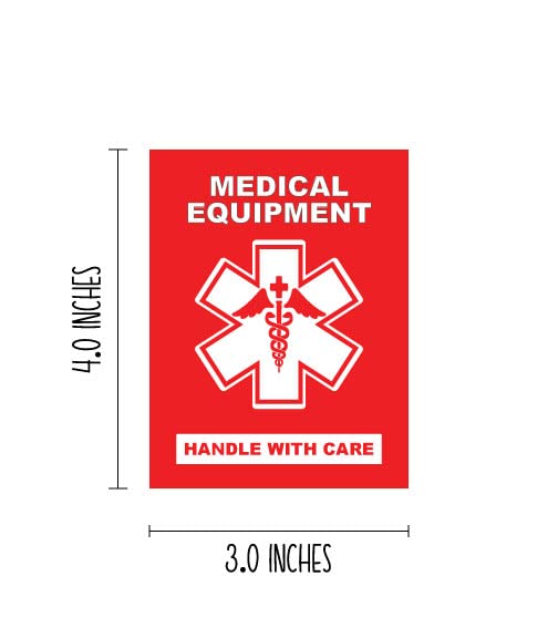 Image of LD - 5 Pack - Medical Equipment Sticker - 4 X 3 inches Handle with Care - Vinyl