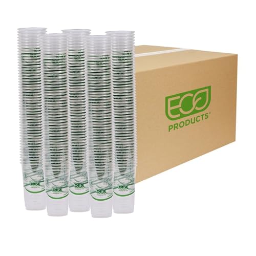 ECO PRODUCTS GreenStripe Clear Compostable 24oz PLA Large Plastic Cups, Case of 1000, Disposable Renewable Plant-Based Cold Cups, For Cold Drinks & Snacks, BPI Certified, ASTM Compliant.
