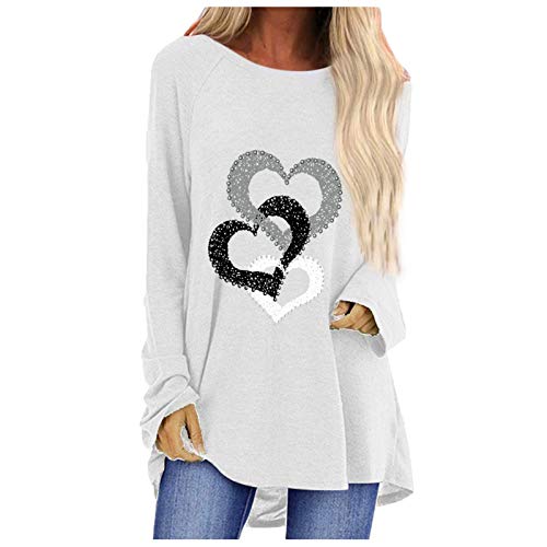 NHNKB Bluse Mit Herzmuster Damen Sweatshirt Baumwolle Basic Sweatshirt...