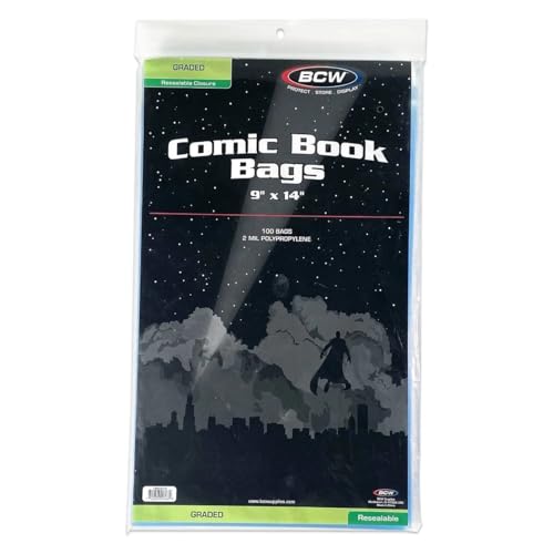 BCW Resealable Graded Comic Book Bags | 100 Count Each | Acid-Free Storage Solution for Comic Collectors | Protection and Display for Comic Books | 9x14