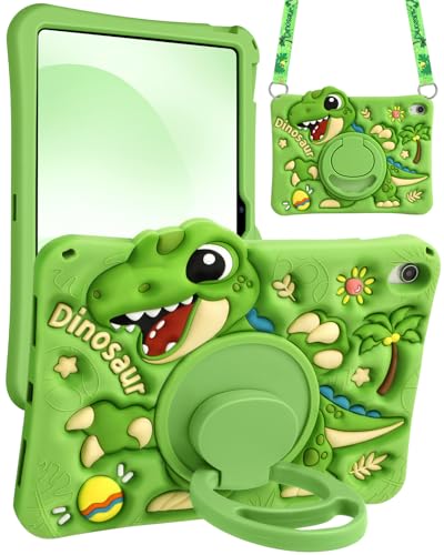 Boaretiu Tablet Case - Cute Cartoon Silicone Cover with Adjustable Shoulder Strap & Rotating Stand for Kids Boys Girls for iPad mini 5th Generation/for iPad mini 4th Gen Case Green Dinosaur