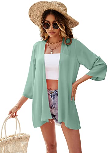 Ietaoo Strickjacke Damen Kimono Cardigan Chiffon Boho 3/4 Arm Leichte...