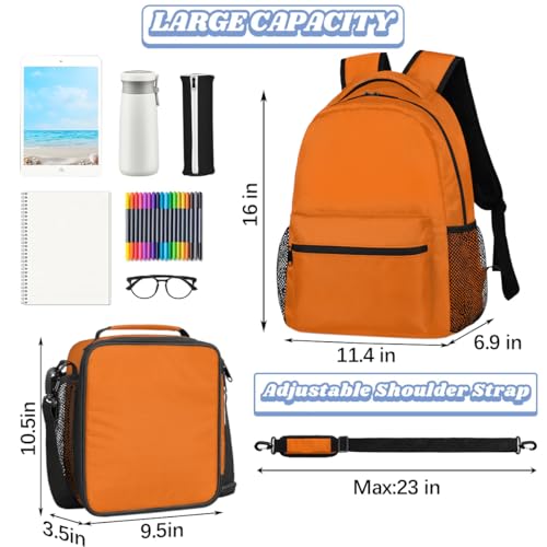 Orange Backpack with Lunch Box Travel Backpack Bookbag & Lunch Bag Insulated Lunchbox Waterproof Daypack Laptop Backpack Freezable Lunch Bag2