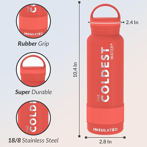 (Vibrant Red) - The Coldest Water Bottle 620ml, Vacuum Insulated Stainless Steel Hydro Travel Mug - Ice Cold Up to 36 Hrs/Hot 13 Hrs Double Walled Flask - Best Sports Canteen