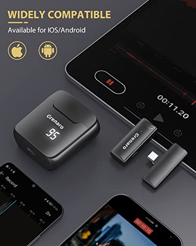 Image of GRENARO Wireless Microphone with Digital Display Charging Case, Wireless Mic for Youtubers, Video Recording,Live Stream, Noise Cancellation Lapel Mic for Type-C Android & iPhone (Single Universal)