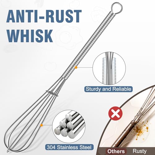 Walfos Stainless Steel Whisk, Mini Whisk Set, 6''+7''+8''wire whisks for cooking stainless, Ideal for Whisking, Mixing, Stirring, Beating（3pcs）