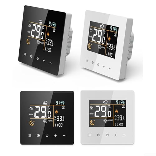 Sandyseptember Thermostat WiFi programmable pour système Tuya, contrôleur de température numérique intelligent, écran couleur LCD, télécommande par application, protection haute température (noir, 16