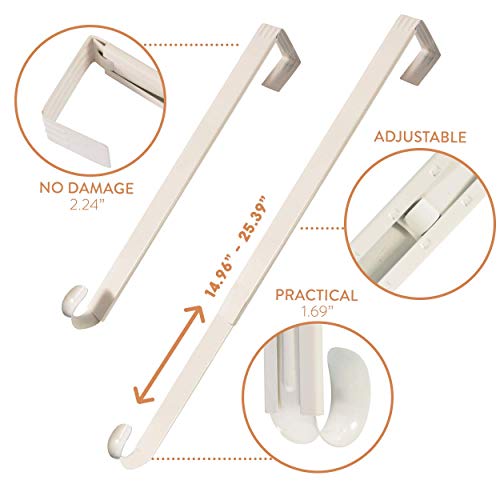 Zepru Adjustable White Wreath Hanger - Christmas And Halloween Decor Hook For Front Door With Cute Decorative Plastic Accessories - No-Drilling Hang Over Door Installation - 150 Lb Weight Capacity #TOP4