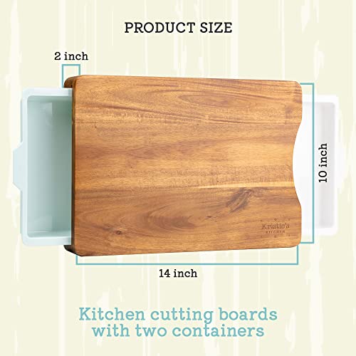Kristie's Kitchen Wood Cutting Board - Sturdy Chopping Board With Pull Out Trays For Easy Food Prep, Storage & Clean Up - Small Cutting Board Wood Dimensions - 100% Acacia Cutting Board For Kitchen #TOP7
