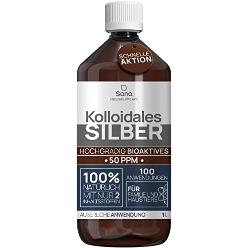 Kolloidales Silber 50 PPM 1000 ml Premium Silberwasser Stärker als 25ppm Für Mensch Hund & Katze Carbon Neutral 100% natürlich mit 2 Zutaten