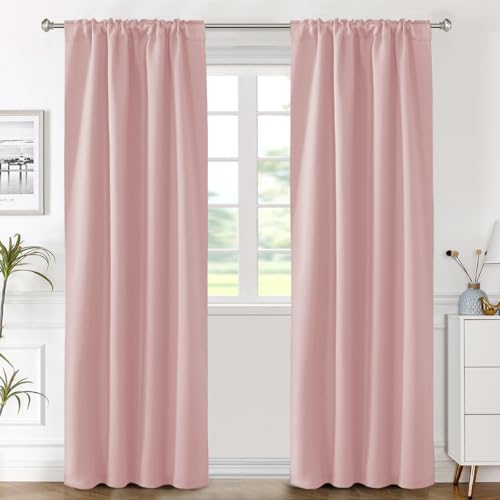 Image of H.VERSAILTEX Blackout Curtains Thermal Insulated Window Treatment Panels Room Darkening Blackout Drapes for Living Room Back Tab /Rod Pocket Bedroom Draperies (2 Panels, Baby Pink, 42 x 84 Inch)