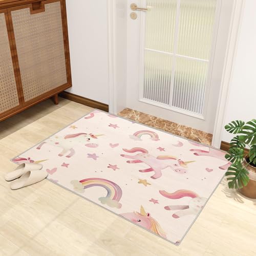 Unicorn Rug for Girls Bedroom - Kids Unicorn Rug, Blush Pink Rainbow Star Rugs for Living Room Bedroom, Washable Non Slip Soft Large Carpet, Patterned Area Rugs & Home Decor 100x150 cm