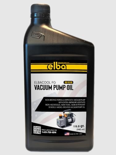 ELBACOOL, Food Grade, Vacuum Pump Oil, ISO VG 68, Synthetic, SAE 30, Clear, Compatible Edwards, Welch, LEYBOLD, AGILENT. Automotive, Electrical and Mechanical Systems.1 QT Made in USA