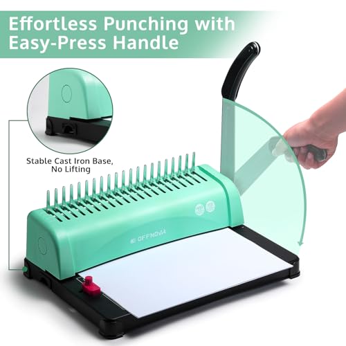 Image of OFFNOVA Binding Machine, 21-Hole 450 Sheets Paper Comb Punch Binder Machine for Letter Size / A4 / A5 Paper, Easy to Punch Handle, Adjustable Margin