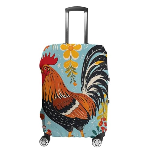 Travel Luggage Cover Elastic Suitcase Protector Anti-Scratch Washable Rooster And Chicken Print Luggage Sleeve Tsa Approved Carry on Covers Baggage Cover Fits 18-32 Inch Luggages