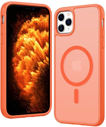 Image of FNTCASE for iPhone 11 Pro-Max Case: Matte Magnetic Phone Cases Compatible with Magsafe Slim Anti Yellowing Military Grade Drop Protection Rugged Protective Translucent Cell Phone Cover (C-Orange)