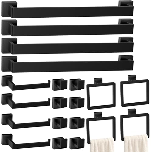 Image of 20-Pieces Matte Black Bathroom Accessories Set, 24 Inch Bath Towel Bar Set