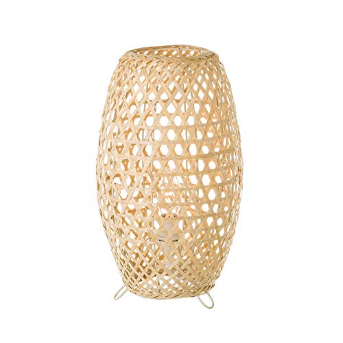 Lámpara de mesita de noche trenzada rústica de bambú beige de 35...