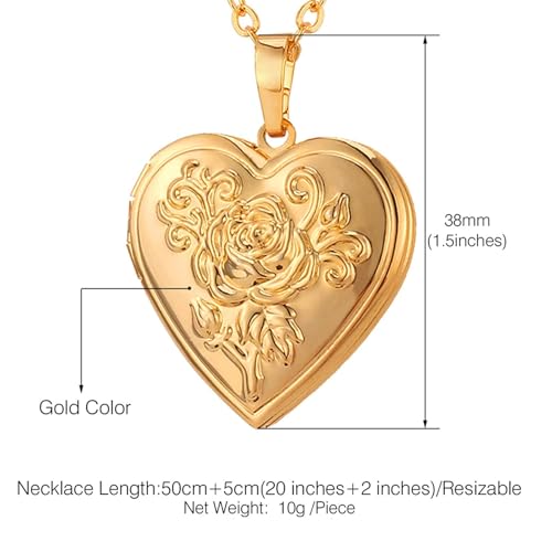 U7 Heart Shaped Photo Locket Pendant Women Fashion Jewelry 18K Gold Plated Necklace