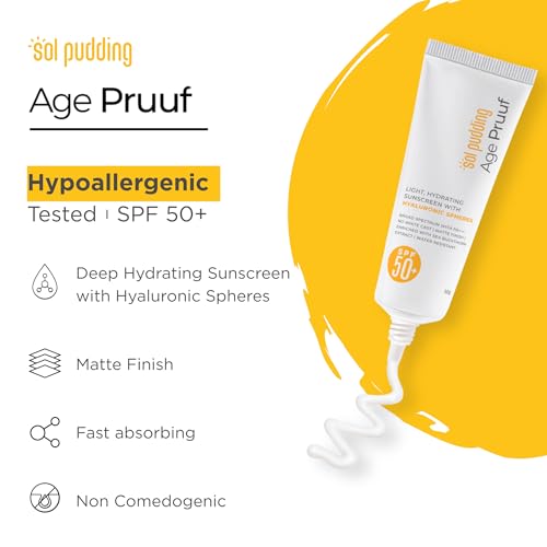 Image of Age Pruuf Deep Hydrating Sunscreen Gel SPF 50 PA+++ | Intense Moisturiser, Broad Spectrum UVA /UVB Protection | Sensitive-Skin Friendly, No White Cast, Water Resistant | Hypoallergenic | Non-Comedogenic | For Dry & Combination Skin | 50 g Pack of 1 | For Men & Women