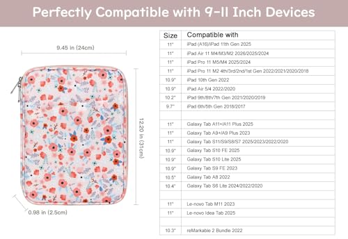 Image of Dadanism 9-11 inch Tablet Sleeve Bag Carrying Case for iPad (A16) 11th Gen 11 inch, iPad 10th Gen 10.9 inch Air 5 /4, iPad Air M4 /Pro 11 inch, iPad 9 /8 /7th, Galaxy Tab A11+ Plus 11 inch, Remarkable 2 10.3 inch, Spring Pink