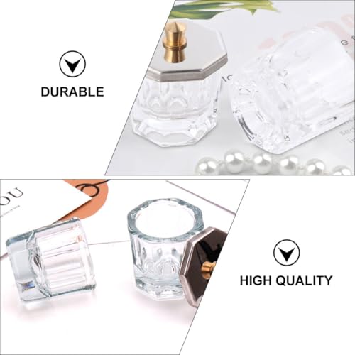 3 vasos de cristal para arte de uñas con tapa de acero inoxidable miniatura 4